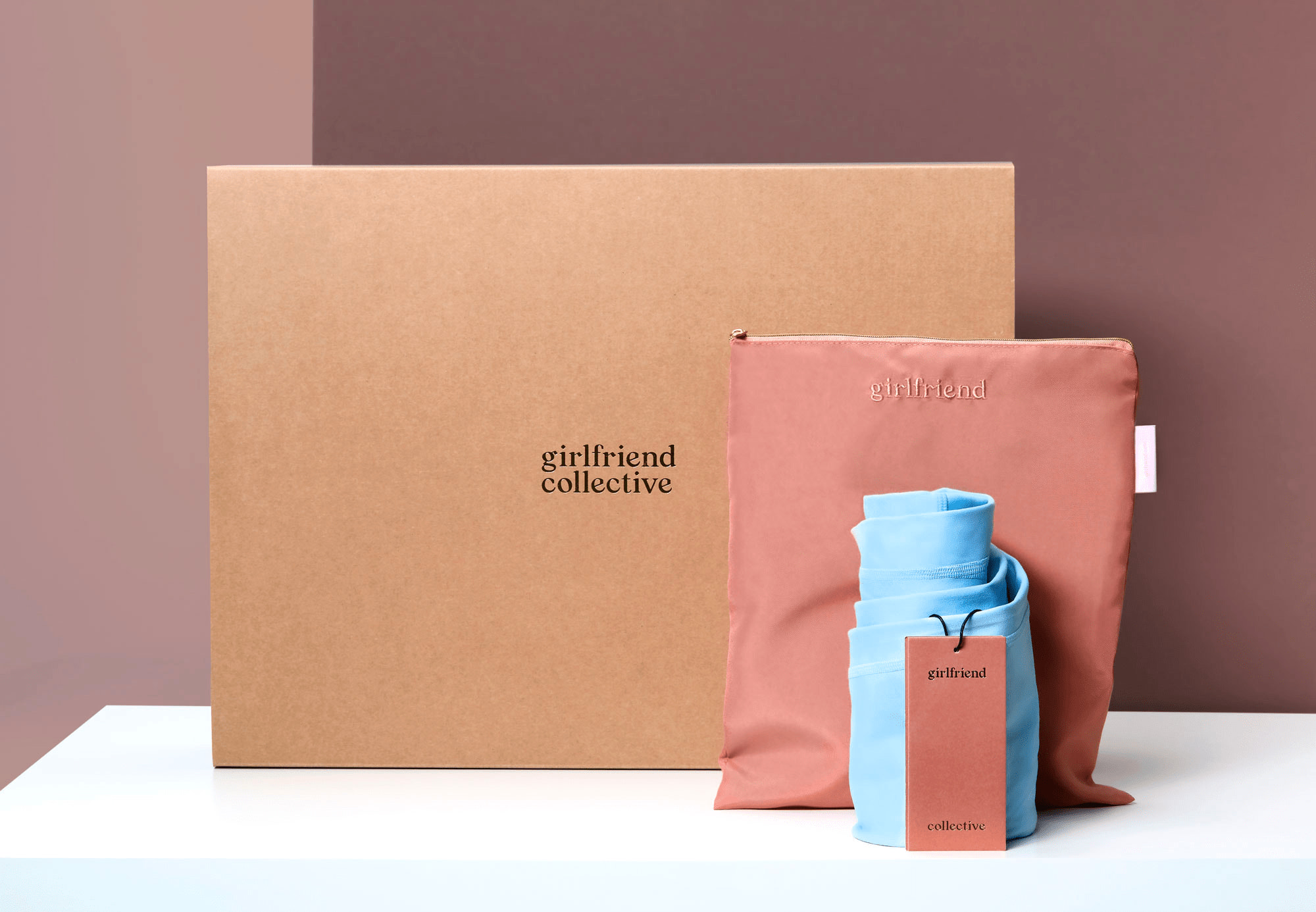 A screenshot of some of Girlfriend Collective's packaging by the agency Creative Retail Packaging, reflecting both quality and sustainability.