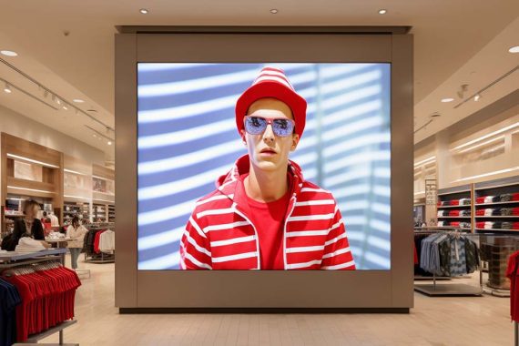 Photo of a big screen TV in a department store